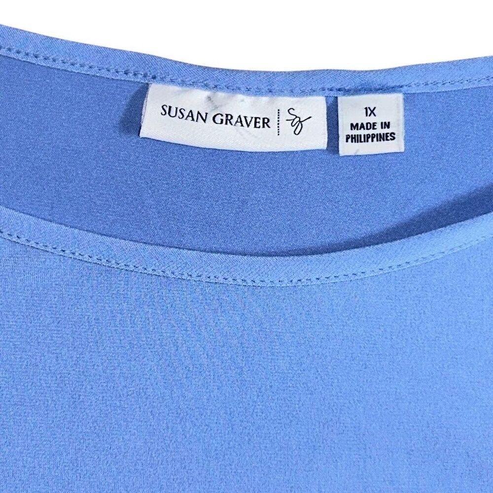 Susan Graver Minimalist Casual Top 1X Blue Cold Shoulder Stretch No Iron Women - Picture 3 of 12